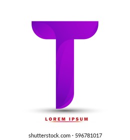 Letter T. Modern concept. elegant typographic .Twisted gradient purple