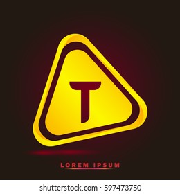 Letter T. Modern concept, elegant and simple typographic. Golden with triangle