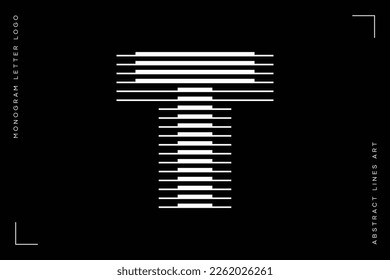 Letter T Modern Logo with Horizontal Line Pattern