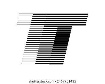 T Alphabet Logo Linie Geschwindigkeit Abstrakte optische Täuschung Streifen Halbton Symbol Symbol Vektorillustration