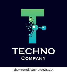 Letter t with molecule design logo template illustration