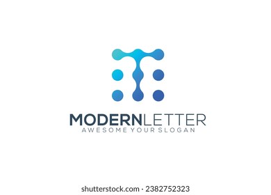 diseño de logotipo de plantillas vectoriales de letras t moléculas