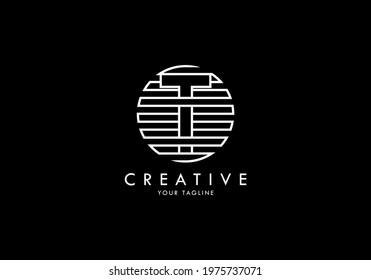Letter T Monogram linked striped circle, Interesting concept looks abstract