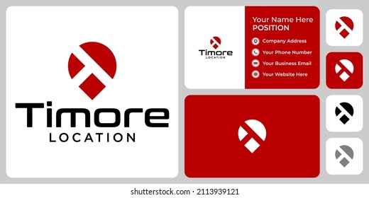 Diseño de logotipo de ubicación de monograma de carta T con plantilla de tarjeta de visita.