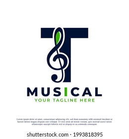 Letter T with Music Key Note Logo Design Element. Usable for Business, Musical, Entertainment, Record and Orchestra Logos
