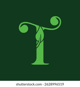 letter T with nature leaf logo design	