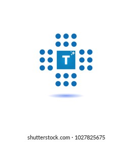 Letter T Negative Space Template Vector. Medical Cross Logo Modern Bright Colorful Identity Brand Symbol and App Icon Concept