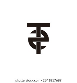 Letter T number 2, square circle geometric symbol simple logo vector