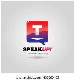 Letter T on bubble talk icon as an integrated communication. Design Template for the business and campaign activities