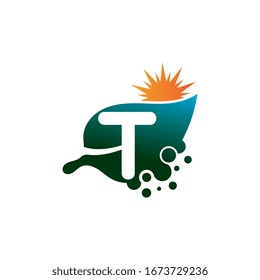 Letter T on leaf concept logo or symbol template design