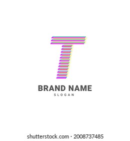 letter T optic illusion logo, trendy glitch alphabet brand