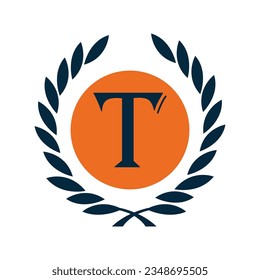 the letter T in an orange and black circle