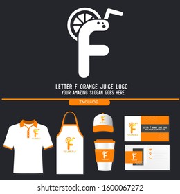Letter T Orange Juice Logo Template Design Vector Illustration on Black Background with Branding Design Company - Business Card, Hat, T Shirt, Cup,  Apron - and Beverage Logo for Company