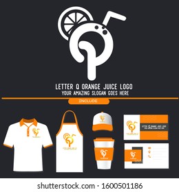 Letter T Orange Juice Logo Template Design Vector Illustration on Black Background with Branding Design Company - Business Card, Hat, T Shirt, Cup,  Apron - and Beverage Logo for Company