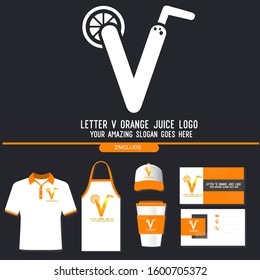Letter T Orange Juice Logo Template Design Vector Illustration on Black Background with Branding Design Company - Business Card, Hat, T Shirt, Cup,  Apron - and Beverage Logo for Company