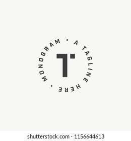 Letter T original minimalistic monogram. Clean and stylish lettering logo in circle.