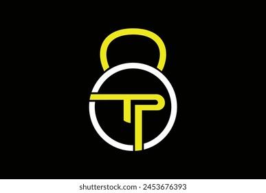 Letter T, P, TP, PT logo for GYM with Kettlebells in the shape of a unique design.