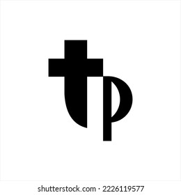 Letter T and P vector logo design with cross.