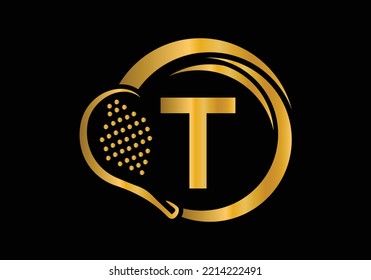 Letter T Padel Racket Logo Design Vector Template. Beach Table Tennis Club Symbol. business, and company identity