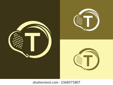 Letter T With Padel Racket Logo Design Vector Template. Beach Table Tennis Club Symbol. business, and company identity