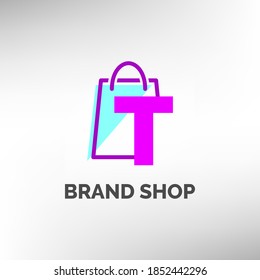 letter T paper bag logo template for online shop, commerce and e-commerce, store identity or any other company