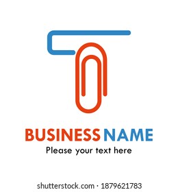Letter t with paper clip alphabet. Suitable for Business and education logo concept 