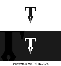 Letter T Pen Logo Design Template Inspiration, Vector Illustration.