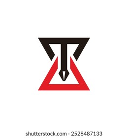 letter t pen writer linked triangles logo vector 