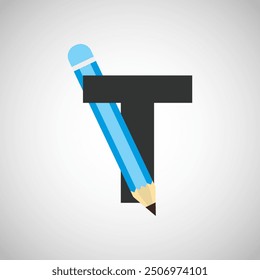 Letter T with pencil logo design template. Logo for education, student or corporate identity.