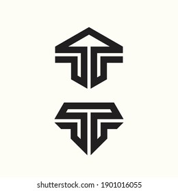 Concepto del vector del logotipo del pilar de la letra T