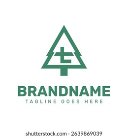 Letter T Pine Tree Logo, symbolizing nature, growth, and environmental harmony