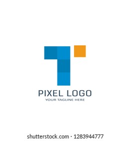 Letter T Pixel Logo Design Template. Alphabet Pixel Motion Logo.