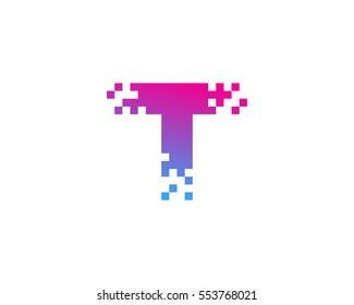 Letter T Pixel Logo Design Element