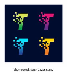 Letter T Pixel Technology Logo Design Vector Icon