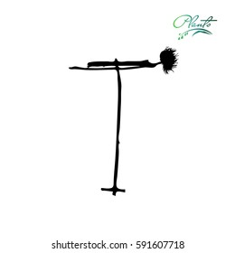 Letter T from plants with thorns and spines. Wild plant, weed with seeds, grains. Detailed vector illustration.