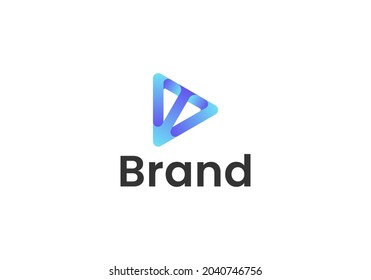 Letter T with play icon - ready made modern music and video logo design vector
