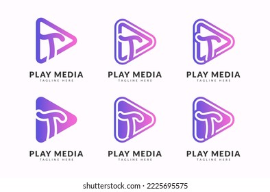Letter T play media creative gradient logo