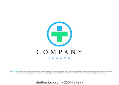 letter t plus hospital symbol abstract human circle logo