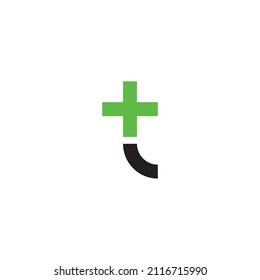 
letter t plus, simple symbol combination vector logo