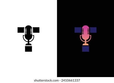 Letter T with podcast logo. T with suitable for podcasting, internet, brand, musical, digital, entertainment, studio template illustration.