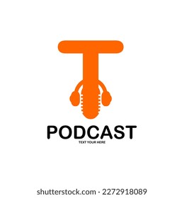 Letter t with podcast logo template illustration. suitable for podcasting, internet, brand, musical, digital, entertainment, studio etc