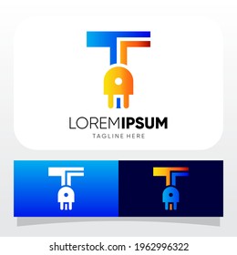 Letter T Power Jack Electric Logo Design Vector Graphic