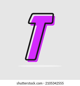 Letter t purple with color contour, minimalist letter graphic for modern comic book logo, cartoon headline, creative lettering and art monogram. Minimal style letters, vector typographic design