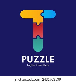 Letter t with puzzle design logo template illustration