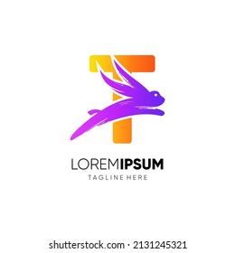 Letter T Rabbit Logo Design Vector Icon Graphic Illustration