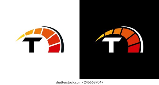Letter T racing logo, with logo speedometer for racing, workshop, automotive