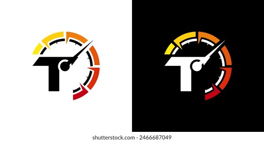 Letter T racing logo, with logo speedometer for racing, workshop, automotive