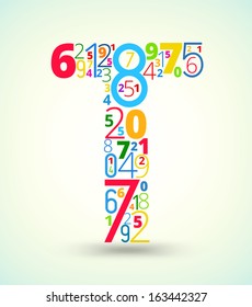 Letter T,  from rainbow colored numbers typography vector font