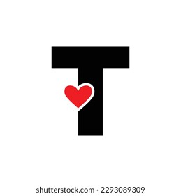 Letter T with Red heart monogram. T letter icon with love.