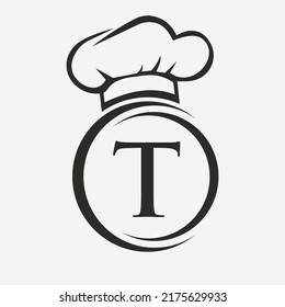 Letter T Restaurant Logo Template.  Restaurant Logo Concept with Chef Hat Symbol Vector Sign